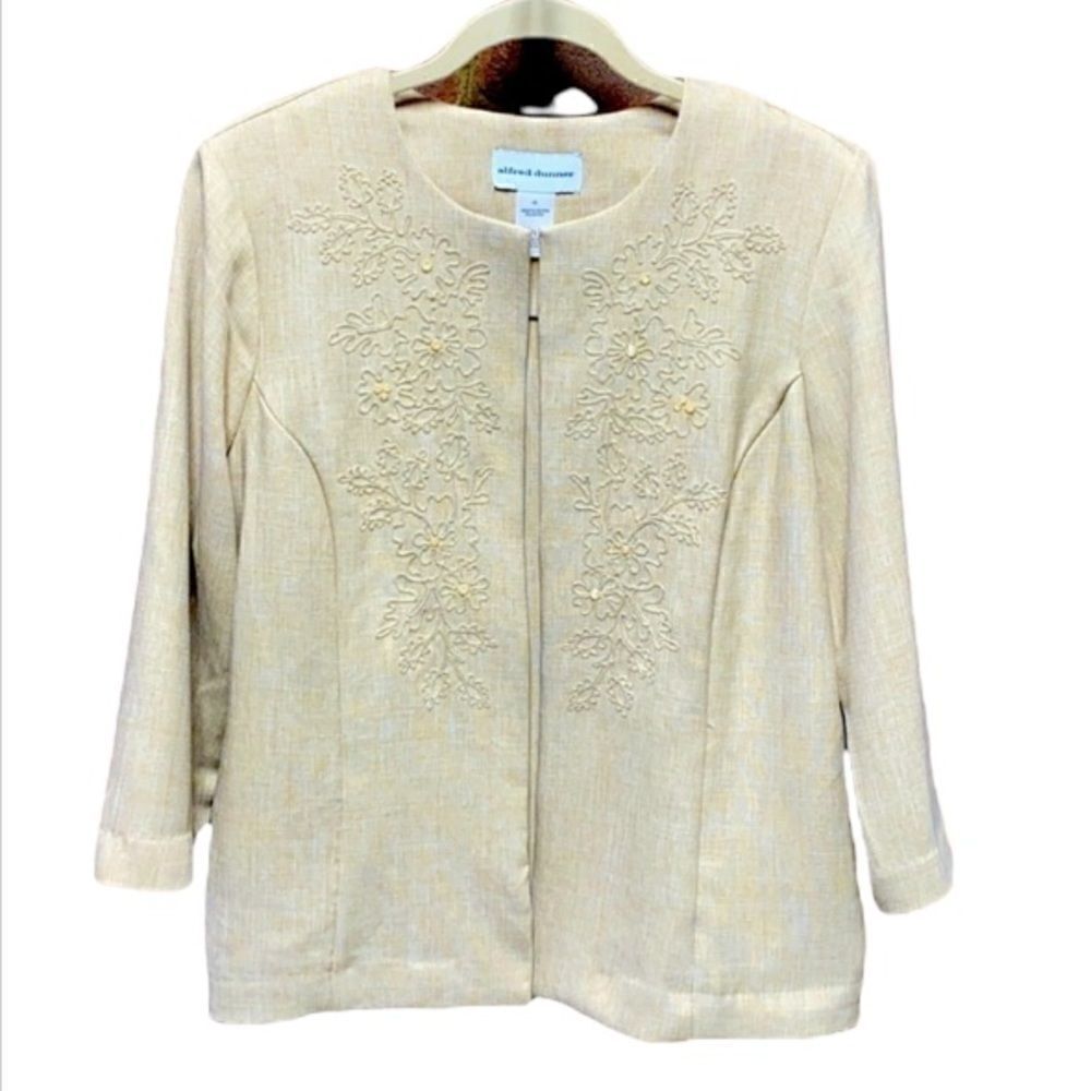 Alfred Dunner Cream Embroidered Collarless Blazer Jacket